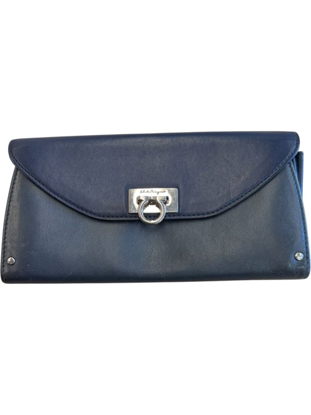 596146CR C1 Salvatore Ferragamo Wallet Long Navy Blue Leather